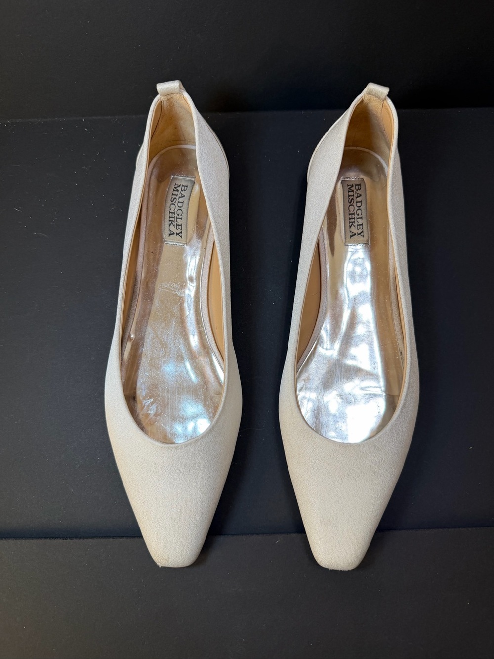Badgley Mischka Soft Off White Pointed Ballet Flats